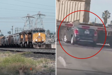 Terrifying 18-year-old woman’s car is obliterated on railway as she sits in it suffering medical emergency