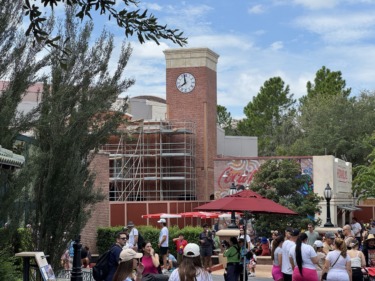 Monstropolis Glob Theater Clock Tower Almost Completely Visible at Disney’s Hollywood Studios After Scaffolding Removed
