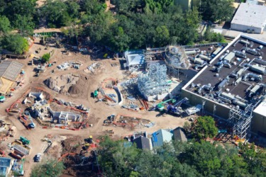 Aerial view of Magica Casita rising in Tropical Americas land at Disney World.