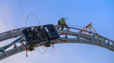 Roller coaster track with testing equipment at Universal Studios Florida.