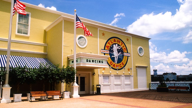 Cheerful yellow exterior of the Atlantic Dance Hall